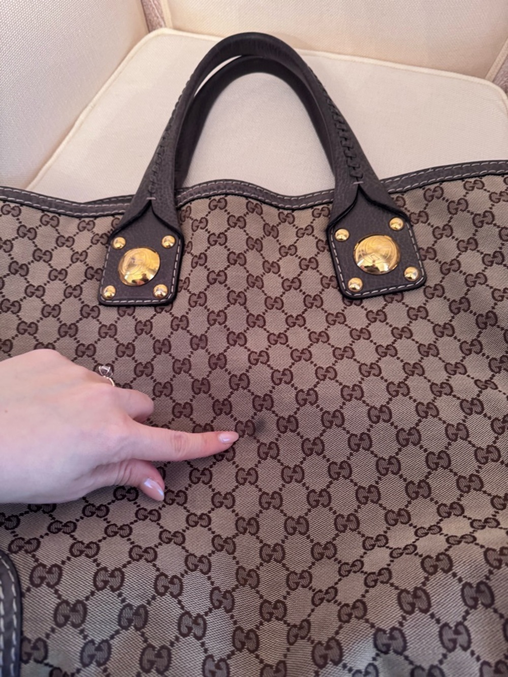 Gucci gray Sunset  Canvas Tote with Gray Leather Trim - Picture 5 of 7